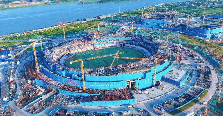 长沙奥体中心“一场两馆”冲刺主体封顶
